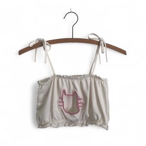 White Crop Top Featuring Pink Cat Cut-out